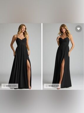 Azazie Alia Black A-Line Pleated Chiffon Dress